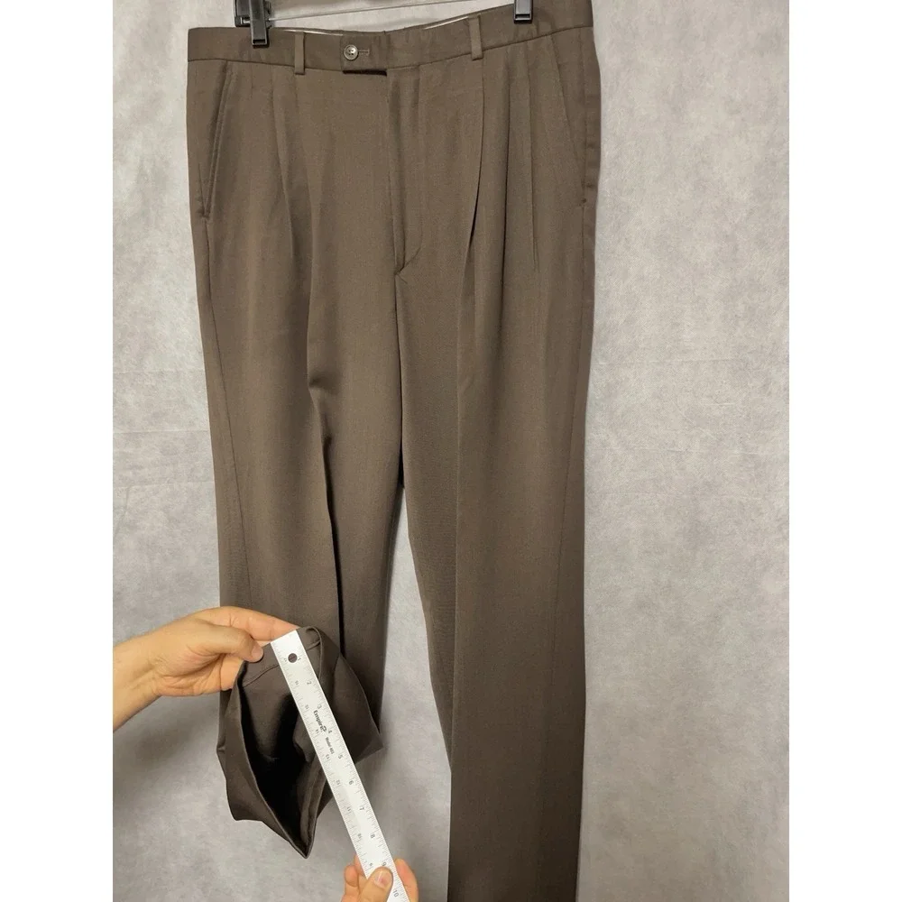 Paulo Solari Suit Men 42L Brown Athletic Fit Double Breasted Wool 34X32 P Luxury